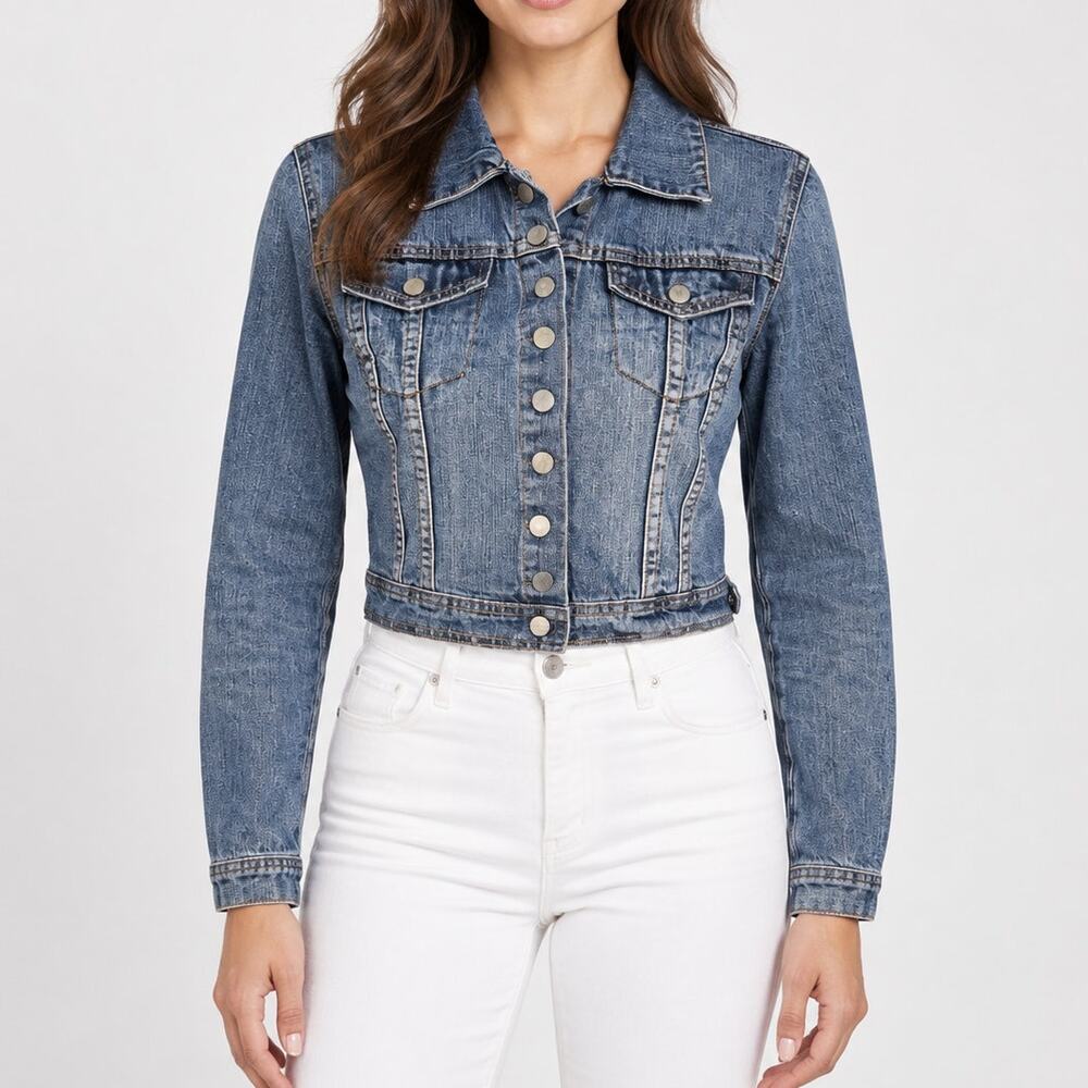 Highway Jeans Y2K Cropped Denim Jacket Womens Medium Blue Trucker Indie Sleaze